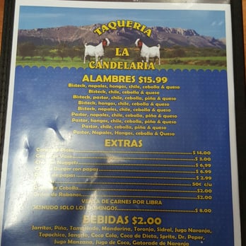Taqueria La Candelaria - Back of Spanish menu - Mexican Near Me - Lewisville, Texas Taqueria La Candelaria - Back of Spanish menu - Mexican Near Me - Lewisville, Texas