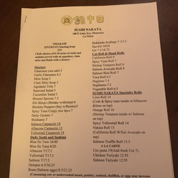 Sushi NAKATA - Menu - Sushi Bars Near Me - Monrovia, California
