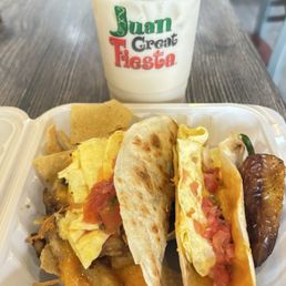 Horchata and two breakfast tacos