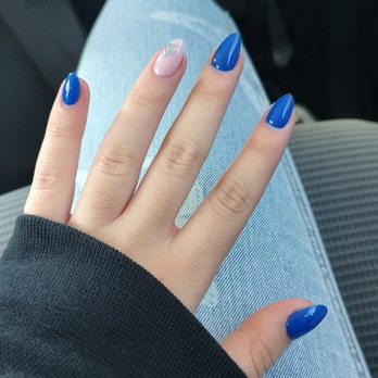 Vivi Nails Spa - Royal blue nails, the ring finger nude with a silver heart - Nail Salons Near Me - Las Vegas, Nevada