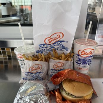 Dick's Drive-In - Deluxe burger, Plain Hamburger, Strawberry Milkshake - Fast Food Near Me - Seattle, Washington