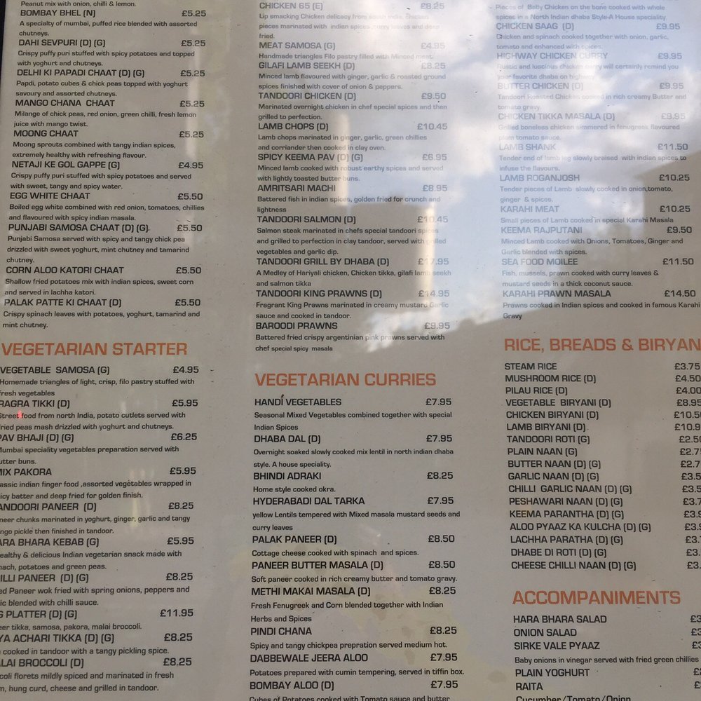 Dhaba @ 49 - Menu posted outside - Indian Near Me - London, XGL