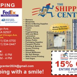 The Shipping Center - We are conveniently located at the Chicago Plaza right next to FOOD4LESS.  Corner of University and Chicago Ave.   Come check us out!