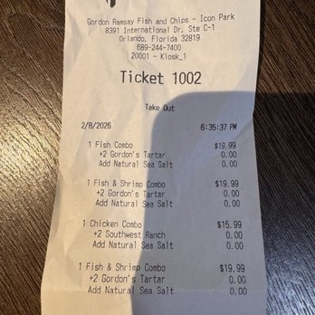 Gordon Ramsay Fish & Chips - The bill - Fish & Chips Near Me - Orlando, Florida