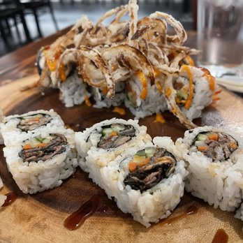 Kuma - Auggy roll and salmon skin roll. - Japanese Near Me - Monterey, California Kuma - Auggy roll and salmon skin roll. - Japanese Near Me - Monterey, California