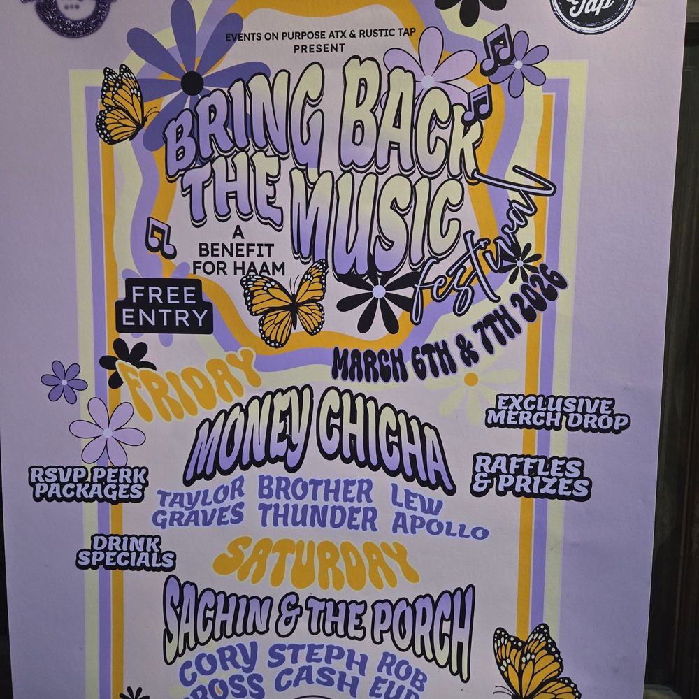 Rustic Tap - Bring Back the Music flyer - Cocktail Bars Near Me - Austin, Texas Rustic Tap - Bring Back the Music flyer - Cocktail Bars Near Me - Austin, Texas