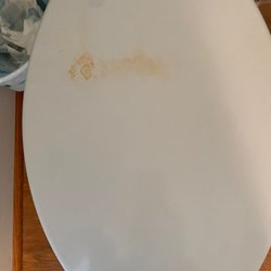 Stain on toilet seat. Did not clean off when we tried.