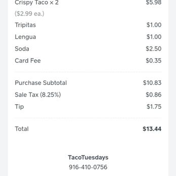 Taco Tuesdays - The extra charge you for the meat, so the tortilla with letucce is 2,99. - Mexican Near Me - West Sacramento, California