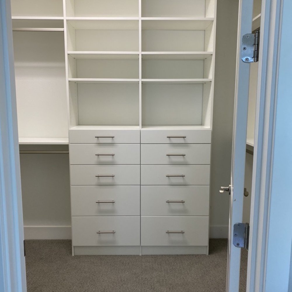 GS Fine Finishers - Walk-In Closet front-on view - Cabinetry Near Me - Pleasanton, California GS Fine Finishers - Walk-In Closet front-on view - Cabinetry Near Me - Pleasanton, California