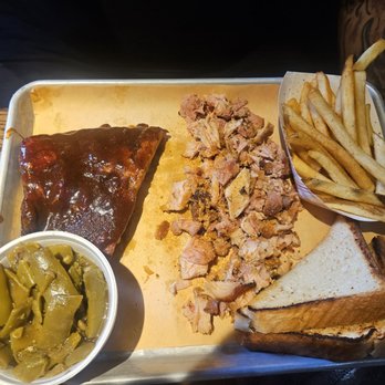 Foggy Bottom BBQ - Pulled chicken meal with green beans, fries and 3 bone Rib. Excellent! - Barbeque Near Me - Lawrenceville, Georgia Foggy Bottom BBQ - Pulled chicken meal with green beans, fries and 3 bone Rib. Excellent! - Barbeque Near Me - Lawrenceville, Georgia