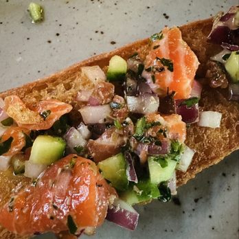 Manuela - Ocean Trout Tartare, Red Onion, Capers, Bronze Fennel, Colatura Vinaigrette, Garlic Toast - New American Near Me - Los Angeles, California Manuela - Ocean Trout Tartare, Red Onion, Capers, Bronze Fennel, Colatura Vinaigrette, Garlic Toast - New American Near Me - Los Angeles, California