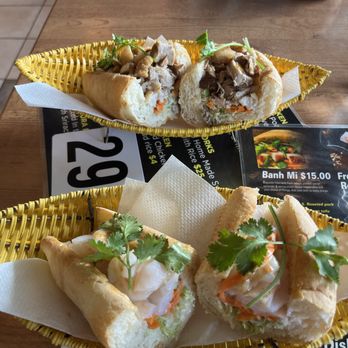 Hello Banh Mi! - Banh Mi sandwiches (roasted pork on top; garlic shrimp on bottom) - Vietnamese Near Me - Mount Maunganui, BOP