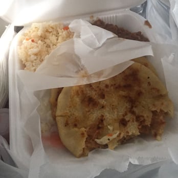 Texas Tacos - Revuelta (pork and cheese) pupusas with a side of beans and rice - Tacos Near Me - Houston, Texas