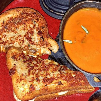 Brick and Bourbon - French Onion Grilled Cheese with Tomato Bisque - Cocktail Bars Near Me - Eden Prairie, Minnesota