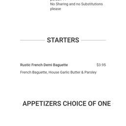 Online menu which lists a starter we did not receive & start of apps list. Online menu which lists a starter we did not receive & start of apps list.