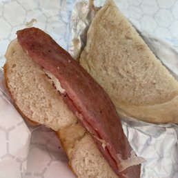This is there idea of an Asiago bagel with provolone and Taylor pork roll.