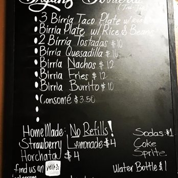 Bryans Birrieria - The menu. - Food Trucks Near Me - Long Beach, California