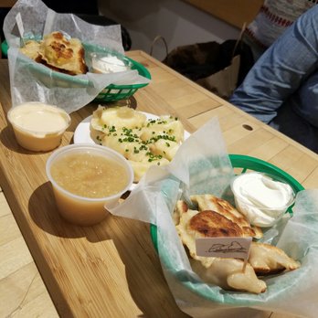Baba's Pierogies - Bacon cheddar, potato cheese, mac & cheese - Modern European Near Me - Brooklyn, New York