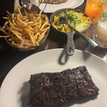 BLVD Steak - DineLA selection: skirt steak, pork chop, shoestring fries and corn - Steakhouses Near Me - Sherman Oaks, California