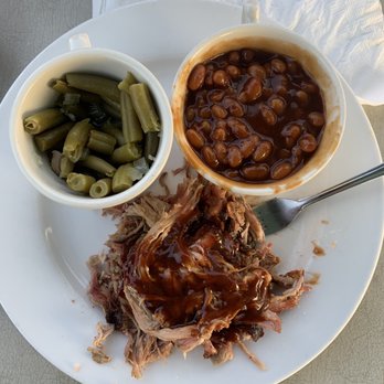 Millstone Southern Smoked BBQ - Pulled pork dinner with baked beans and green beans. - Barbeque Near Me - Logan, Ohio