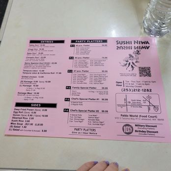 Sushi Niwa - Menu - Sushi Bars Near Me - Lakewood, Washington Sushi Niwa - Menu - Sushi Bars Near Me - Lakewood, Washington