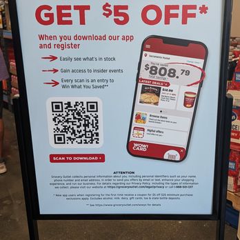 Grocery Outlet - This is their Get $5 Promo when downloading and registering on their app. Photo taken August 23, 2026. - Grocery Near Me - Virginia Beach, Virginia Grocery Outlet - This is their Get $5 Promo when downloading and registering on their app. Photo taken August 23, 2026. - Grocery Near Me - Virginia Beach, Virginia