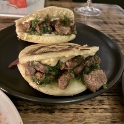 Criollo - Beef stuffed arepas and watermelon salad