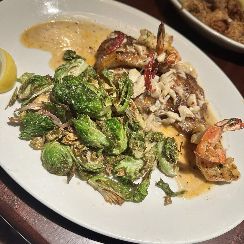 Pappadeaux Seafood Kitchen - Brussel sprouts and Wild Caught Grouper & Jumbo Crab - Seafood Near Me - Conroe, Texas Pappadeaux Seafood Kitchen - Brussel sprouts and Wild Caught Grouper & Jumbo Crab - Seafood Near Me - Conroe, Texas