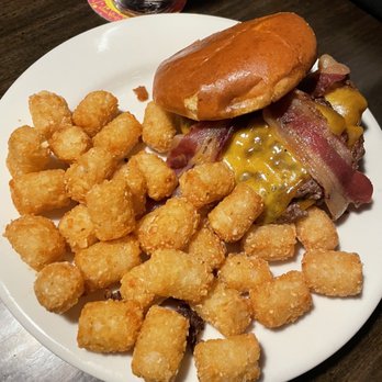 The Dam Pub - Bacon cheddar burger and tots - Pubs Near Me - Des Moines, Iowa The Dam Pub - Bacon cheddar burger and tots - Pubs Near Me - Des Moines, Iowa