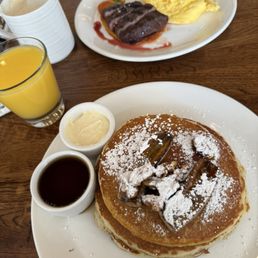 Banana pancakes and steak and eggs. Banana pancakes and steak and eggs.