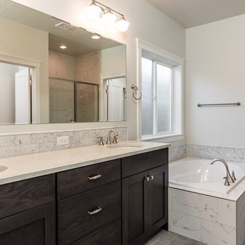 Huntwood - a large bathroom with a walk in shower - Cabinetry Near Me - Boise, Idaho Huntwood - a large bathroom with a walk in shower - Cabinetry Near Me - Boise, Idaho