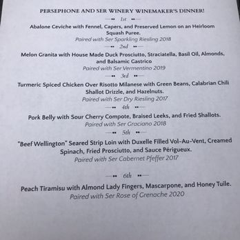 Persephone - Menu - New American Near Me - Aptos, California