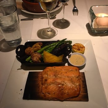 Seasons 52 - cedar plank salmon, roasted veggies and potatoes, lemon dill sauce. YUM!!! i paired it with their best sauvignon blanc- highly recommend! - New American Near Me - Lone Tree, Colorado Seasons 52 - cedar plank salmon, roasted veggies and potatoes, lemon dill sauce. YUM!!! i paired it with their best sauvignon blanc- highly recommend! - New American Near Me - Lone Tree, Colorado