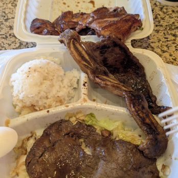Aloha Hawaiian BBQ - Bbq mix. No it's not the mini, it's a regular plate (already ate the green salad) - Hawaiian Near Me - Costa Mesa, California