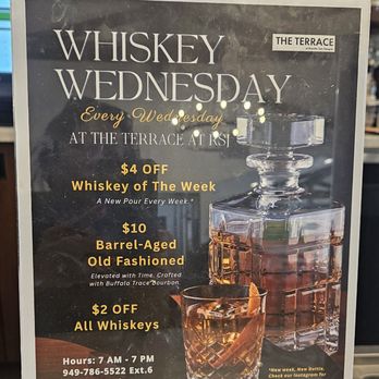 The Terrace - Whiskey Wednesdays all day - Breakfast & Brunch Near Me - Irvine, California