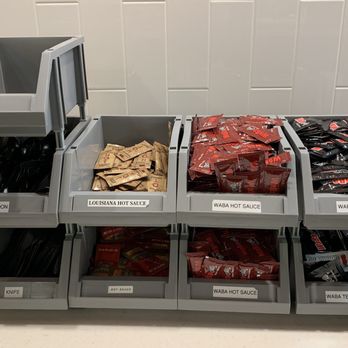 WaBa Grill - Sauces! I needed a lot of hot sauce for the plain tasting food - Asian Fusion Near Me - Riverside, California