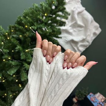Pamper Space - Gel X set of red French tips with silver star designs - Nail Salons Near Me - Sunnyvale, California