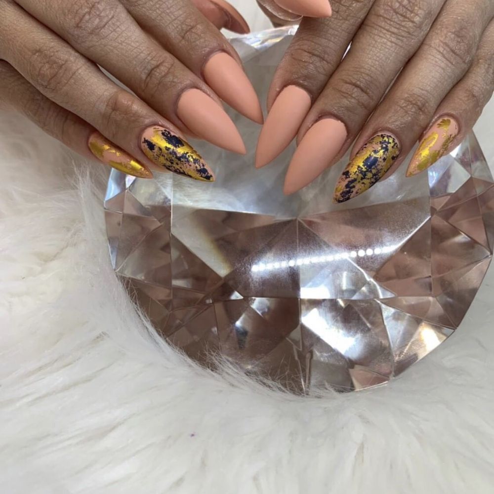 ChaNails Spa - Matte coral nails with two accent foil nails. OB-SESSED! - Nail Salons Near Me - Morgan Hill, California ChaNails Spa - Matte coral nails with two accent foil nails. OB-SESSED! - Nail Salons Near Me - Morgan Hill, California