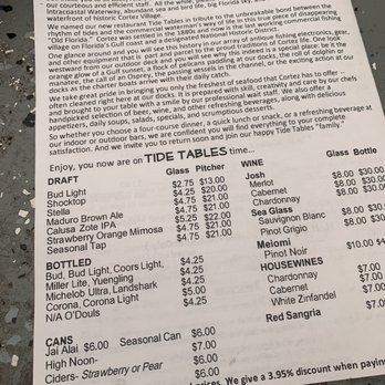 Tide Tables - Menu - Seafood Near Me - Cortez, Florida