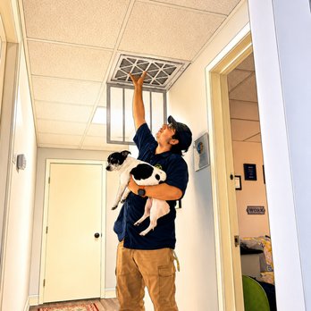ASC Heating & Air - Jacob and Olive Changing filter in the office. - Heating & Air Conditioning/HVAC Near Me - San Antonio, Texas ASC Heating & Air - Jacob and Olive Changing filter in the office. - Heating & Air Conditioning/HVAC Near Me - San Antonio, Texas