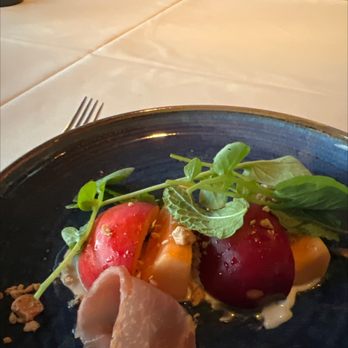 Elements - Split peach salad - New American Near Me - Paradise Valley, Arizona Elements - Split peach salad - New American Near Me - Paradise Valley, Arizona