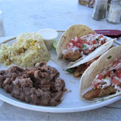 El Patron - Shrimp tacos as served with 2 sides.