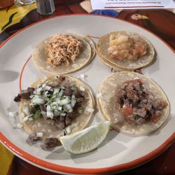El Mariachi - Mixed taco plate with beef, chicken, and potato.