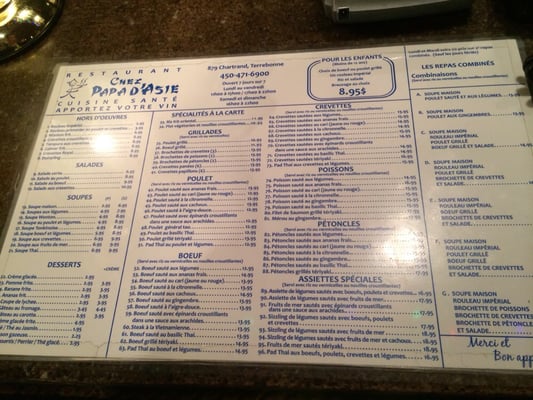 Menu photo 1 Chez Papa d'Asie Terrebonne, QC