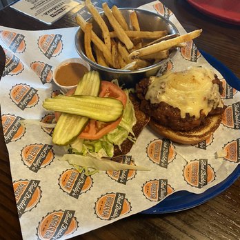 Bad Daddy's Burger Bar - I substituted the Blue Cheese for Pepper Jack cheese on the Buffalo chicken sandwich. - Burgers Near Me - Huntsville, Alabama Bad Daddy's Burger Bar - I substituted the Blue Cheese for Pepper Jack cheese on the Buffalo chicken sandwich. - Burgers Near Me - Huntsville, Alabama