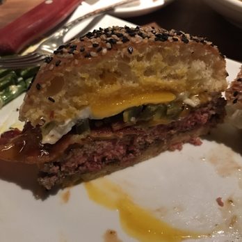 Eureka! - The inside of the jalapeño egg burger. So juicy cooked to a perfect medium! - American Near Me - Mountain View, California Eureka! - The inside of the jalapeño egg burger. So juicy cooked to a perfect medium! - American Near Me - Mountain View, California