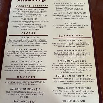 Primo’s Cafe - Menu 3/2025 - Breakfast & Brunch Near Me - Conifer, Colorado