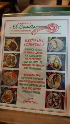 Menu photo 1 El Cometa El Paso, TX