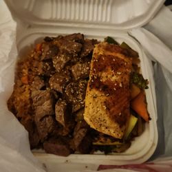 Katana Hibachi Express - NY steak and Salmon combo with Fried Rice