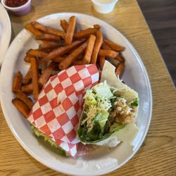 Topaz Lodge Steakhouse - Chicken caesar wrap with a side of sweet potato fries. The chicken and fries were extremely fresh and delicious.